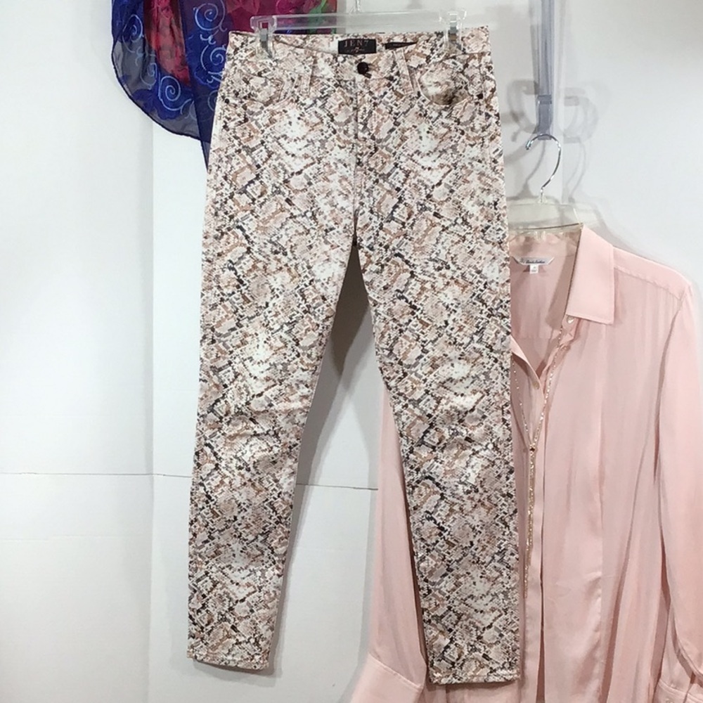 7FAM Jen7 pink snakeskin ankle skinny jeans 6